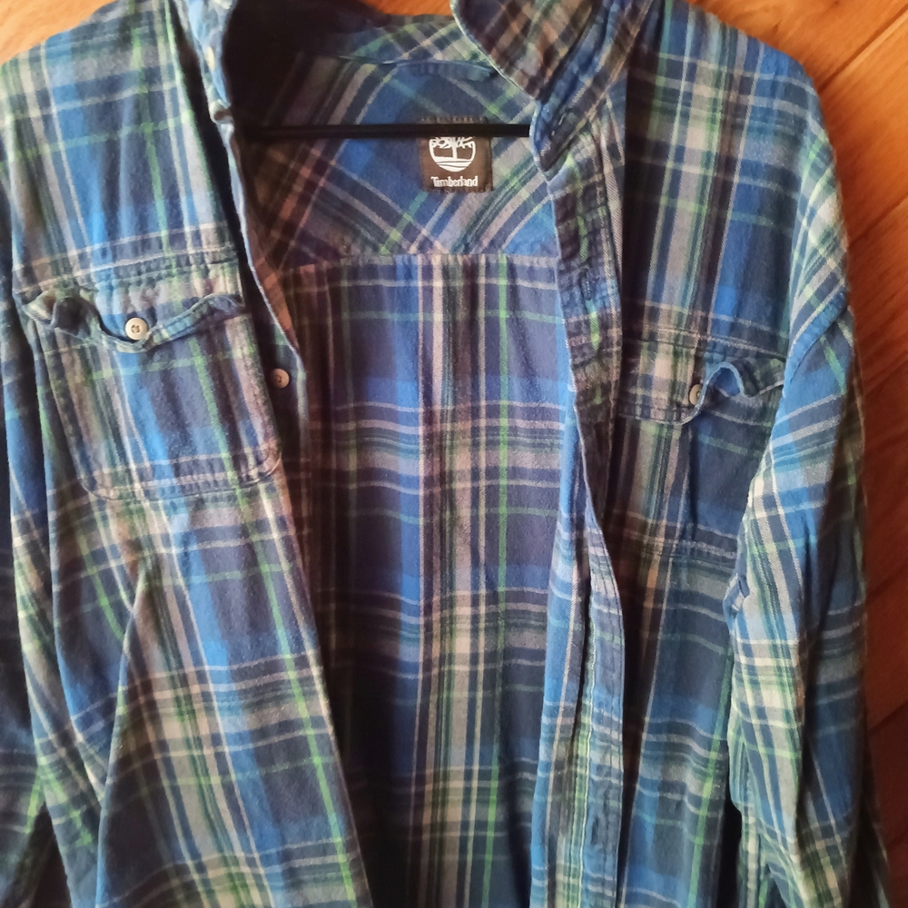 Timberland Blue and Green Plaid Casual Button Down Shirt